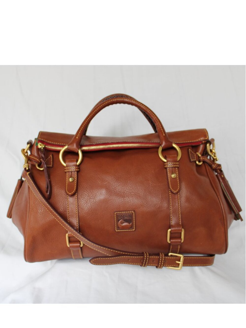 Dooney & Bourke Natural tan leather Florentine satchel tassel purse crossbody L - Picture 3 of 11